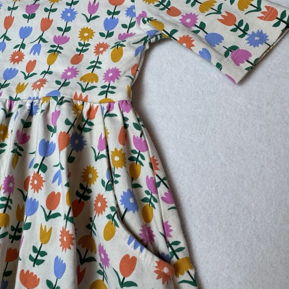 Hanna Andersson Girls Tip Floral Skater Dress Size 3T Pockets Cotton Stretch